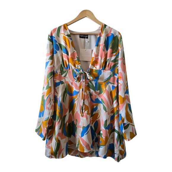 NWT Kittenish Stand Out Multicolor Floral Print Long Sleeve Mini Dress Size XL - Picture 4 of 9